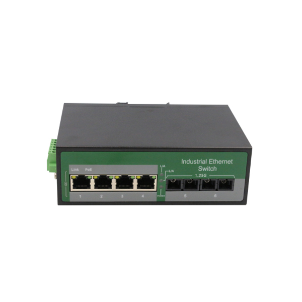 4 Port RJ45+2 Port optical Industrial media convertor,101001000Mbps 19 (Single-Mode (Tx1310nm and Rx1550 for each) ,Single,SC 20km) output max +4 port POE WPX-C