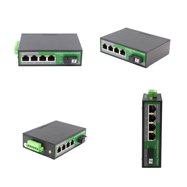4 Port RJ45+1 Port optical Industrial media convertor, 100Mbps 19 (Single-Mode (Tx1310nm and Rx1550 for each) ,Single,SC 20km) output max WPX-C14F-SC20