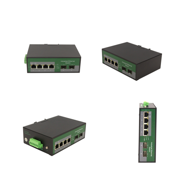 Rugged 4 Port ethernet +2 Port SFP Industrial POE switch, 101001000Mpbs 4 Port PoE output, max. 120W budget DC48~57V input dual power supply in,earth ground protecti