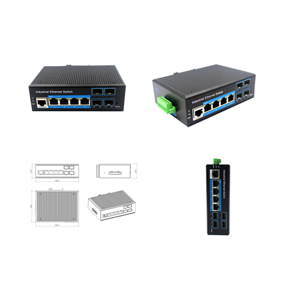 Din-rail design, Alliuminun L2+ Managed Industrial POE Switch, 101001000Mbps 4-Port RJ45+4-Port gigabit SFP,DC48~57V -40℃-80℃ +4 port POE WPX-44BGSP-SFP