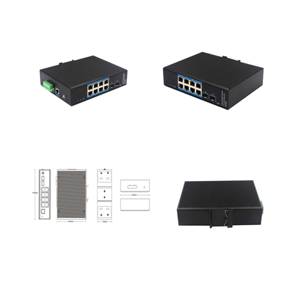 Alliuminun L2+ Managed Industrial Switch, 101001000Mbps 8-Port RJ45+2-Port gigabit SFP,Din-rail design DC12~52V -40℃-80℃ WPX-28BGS-SFP