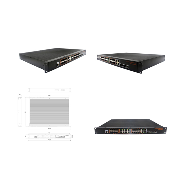 Rack-mountable, Alliuminun L2 Managed Industrial Switch, 101001000Mbps 8-Port RJ45+ 16-Port gigabit SFP+ 4-Port combo,AC110-240V, DC36-72V-40℃-80℃ WPX-1612GS-M-SFP