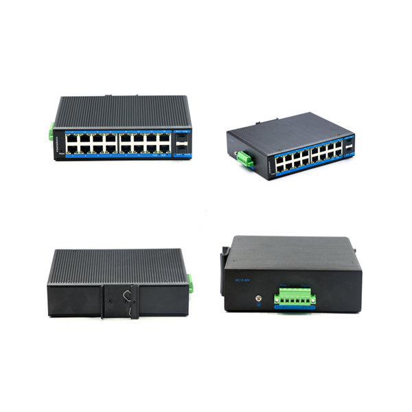 Din-rail design, Alliuminun L2 Managed Industrial Switch, 101001000Mbps 16-Port RJ45+2-Port gigabit SFPDC12~52V-40℃-80℃ WPX-W16GS-M-SFP