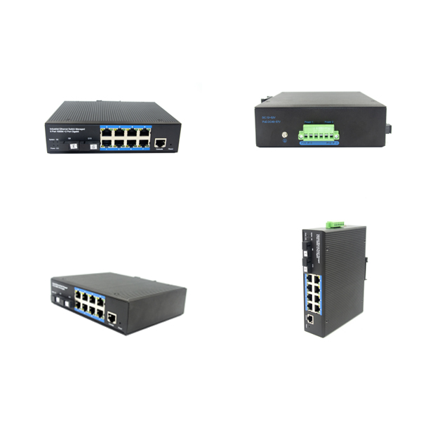 Din-rail design, Alliuminun L2 Managed Industrial Switch,101001000Mbps 8-Port RJ45+2-Port optical 19 (Single-Mode (Tx1310nm and Rx1550 for each) ,Single,SC 20km)DC12