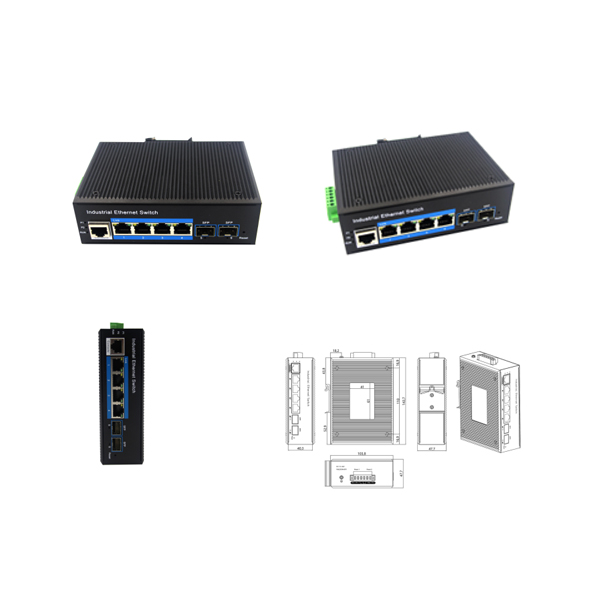 Din-rail design, Alliuminun L2 Managed Industrial Switch, 101001000Mbps 4-Port RJ45+2-Port gigabit SFP, DC12~52V -40℃-80℃ WPX-24GS-M-SFP