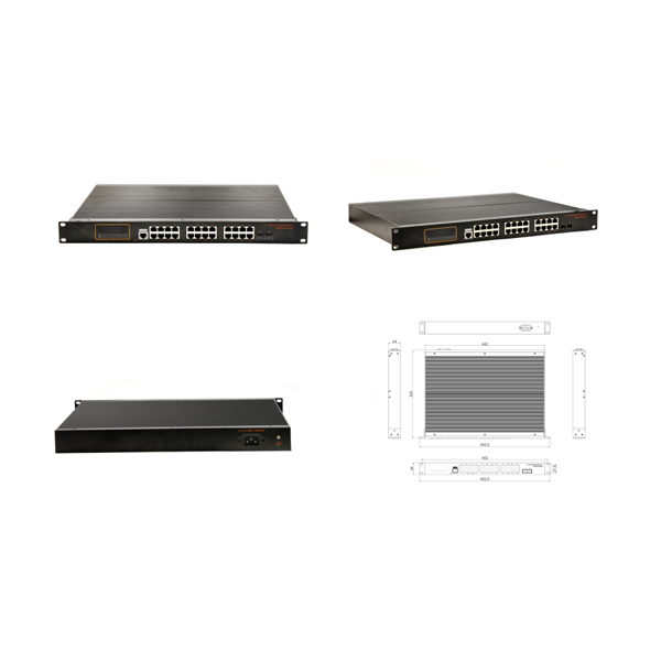 Rack-mountable, Alliuminun L2 Managed Industrial Switch, 10100Mbps 24-Port RJ45+2-Port gigabit SFP, Power supply AC110-240V, work temperature：-40℃-80℃ WPX-W24GFS-MU