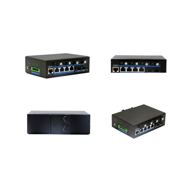 Alliuminun L2 Managed Industrial Switch,10100Mbps 4-Port RJ45+4-Port fast 19 fixed optical uplink (Single-Mode(1310nm) ,Dual,SC 20km)+2-Port gigabit SFP DC12~52V -40