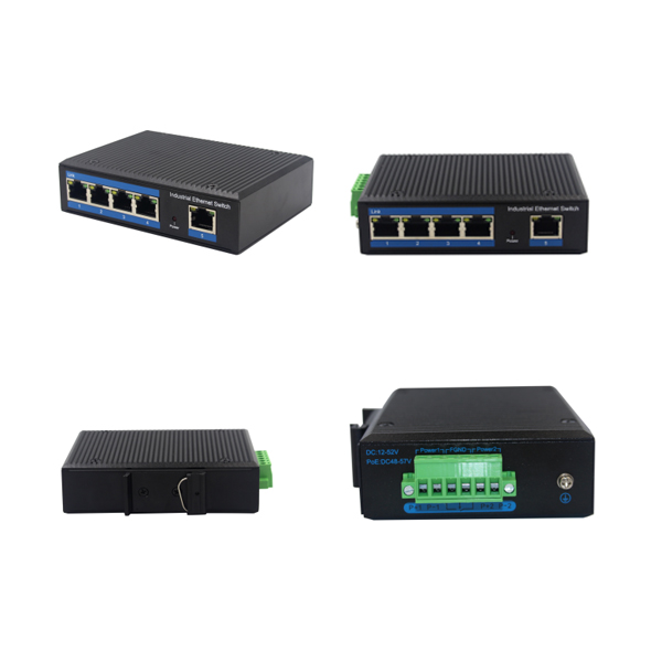 Alliuminun Unmanaged Industrial Switch, 101001000Mbps 4-Port RJ45+1-Port RJ45 uplink, DC48~57V -40℃-80℃ POE WPX-D05GP