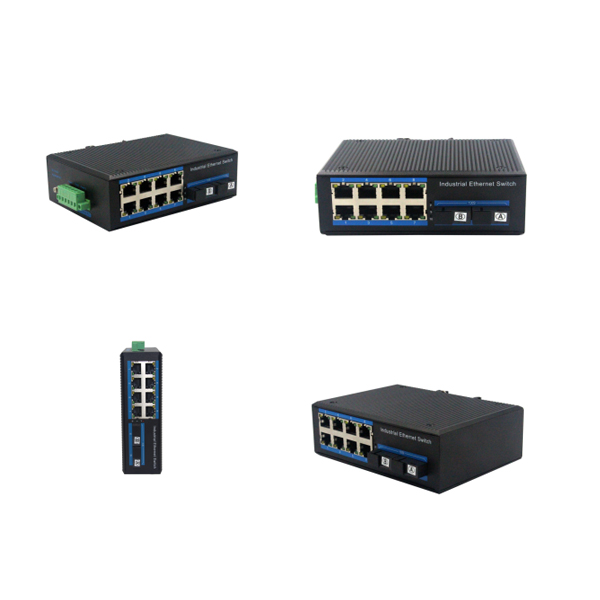 Alliuminun Unmanaged Industrial Switch, 101001000Mbps 8-Port RJ45+2-Port optical 19 (Single-Mode (Tx1310nm and Rx1550 for each) ,Single,SC 20km)DC48~57V -40℃-80℃,8 p