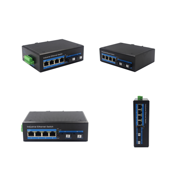 Alliuminun Unmanaged Industrial Switch, 101001000Mbps 4-Port RJ45+2-Port optical 19 (Single-Mode (Tx1310nm and Rx1550 for each) ,Single,SC 20km)DC48~57V -40℃-80℃, 4