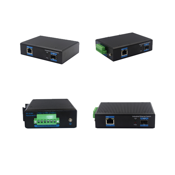 Din-rail design, Alliuminun Unmanaged Industrial Switch, 101001000Mbps 1-Port RJ45+1-Port SFP, Dual power supply DC48~57V Working temperature：-40℃-80℃ 1 port PoE WP