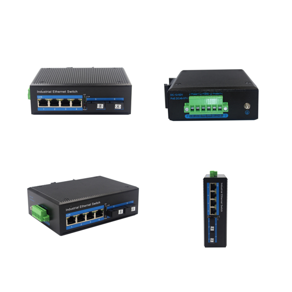 Din-rail design,Industrial Switch, 10100Mbps 4-Port RJ45+2-Port optical 19 (Single-Mode (Tx1310nm and Rx1550 for each) ,Single,SC 20km) DC48~57V -40℃-80℃ 4 port POE