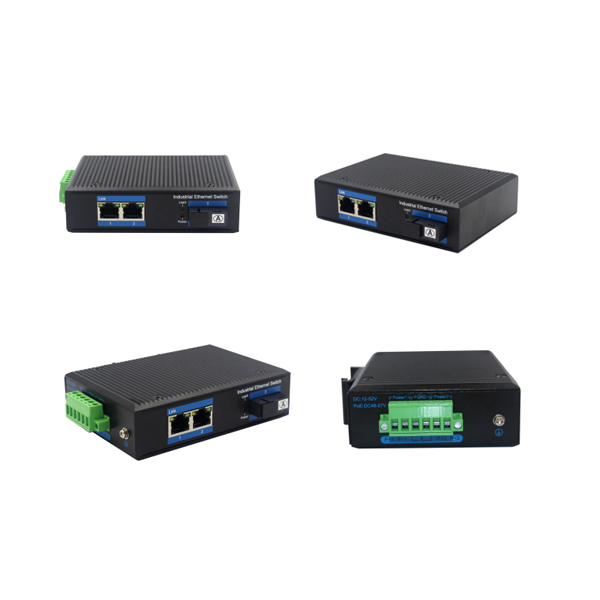 Din-rail design, Alliuminun Unmanaged Industrial Switch,10100Mbps 2-Port RJ45+1-Port optical 19 (Single-Mode (1310nm) ,Dual,SC 20km) , DC48~57V,-40℃-80℃ Working temp