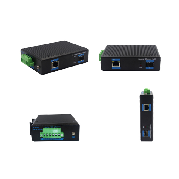 Din-rail design, Alliuminun Unmanaged Industrial Switch, 10100Mbps 1-Port RJ45+1-Port SFP, DC48~57V Dual power supply，-40℃-80℃ Working temperature 1 port PoE WPX-11F